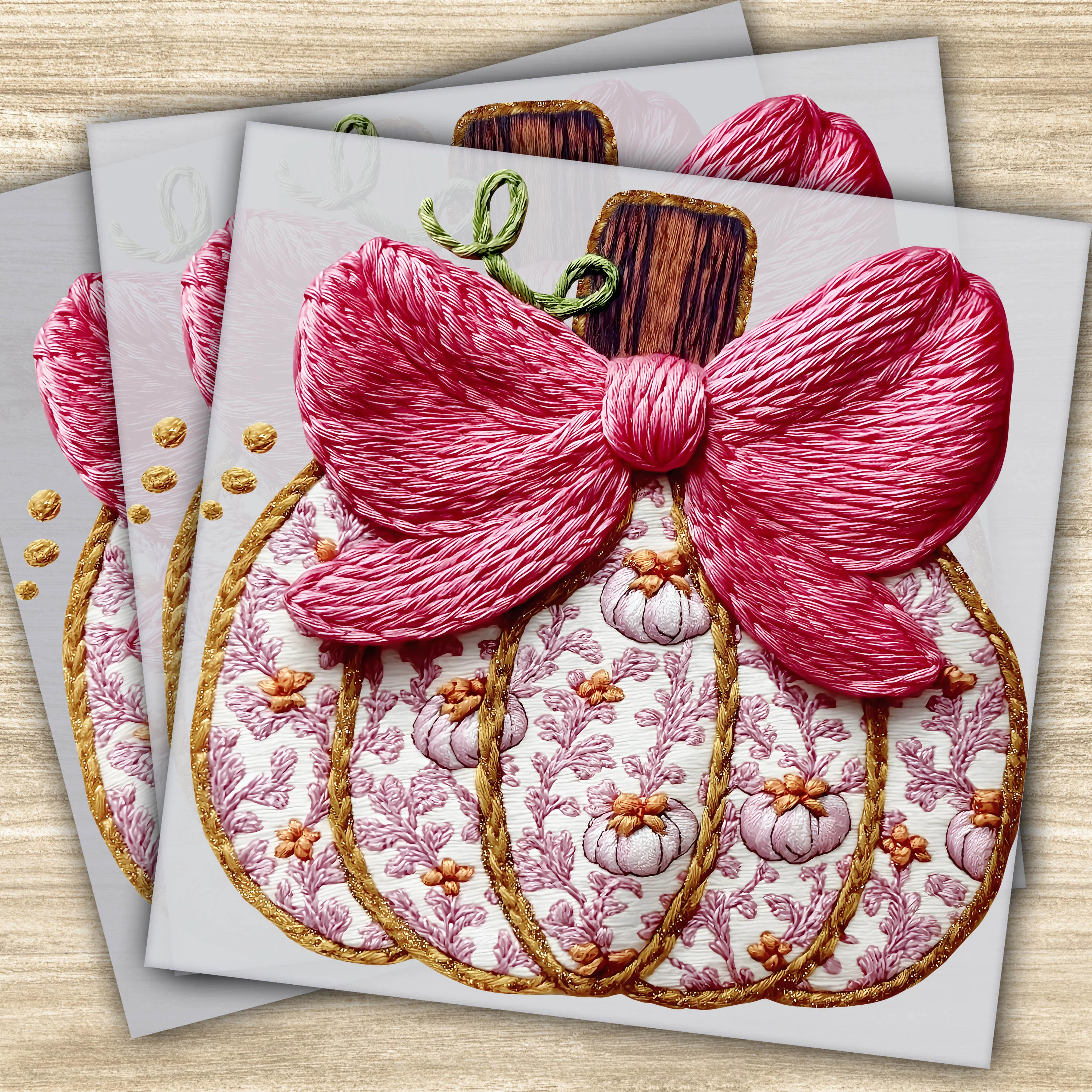 Faux Yarn DTF Transfer - Pumpkin with Pink Bow, Fall Harvest Design, Ready to Press