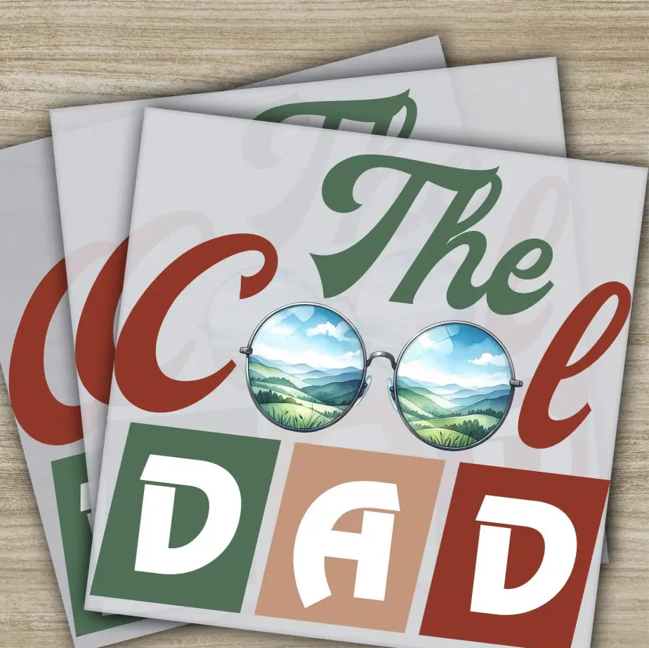 The Cool Dad, Fathers Day Transfers, Ready to Press, Personalized DTF Transfers, Father's Day Gifts, Heat Press DTF Transfers