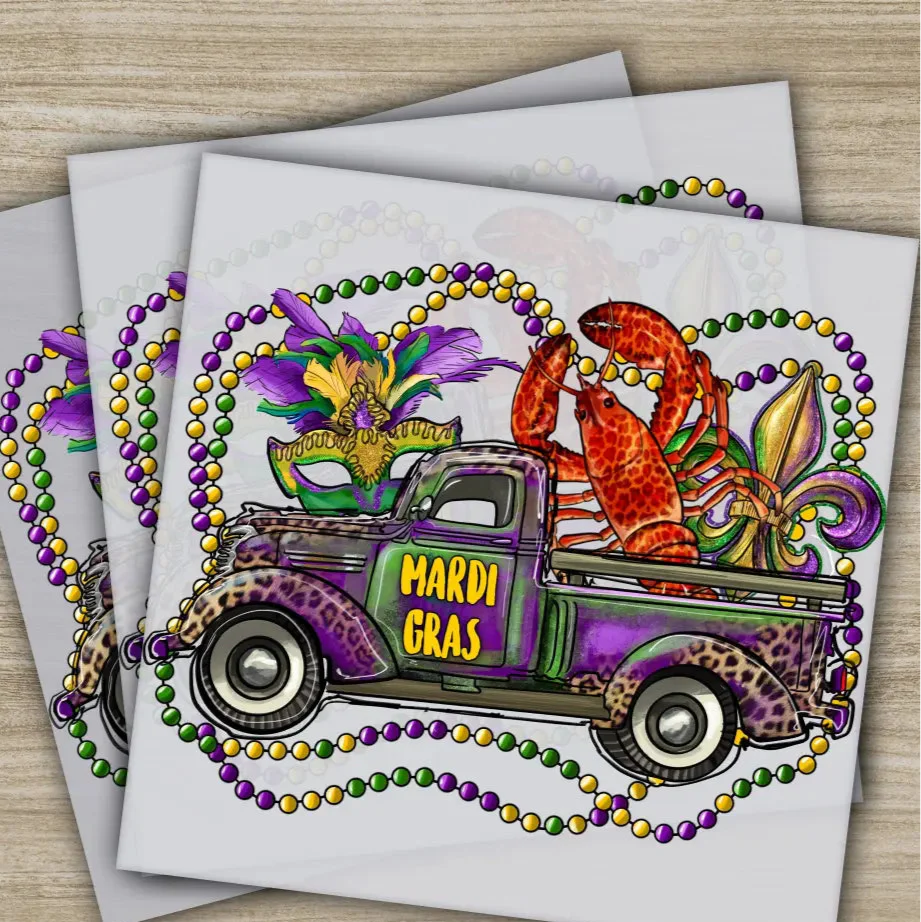 Truck, Crewfish, Mardi Gras Transfers, Ready to Press, Personalized DTF Transfers, Mardi Gras Gifts, High Quality, Heat Press DTF Transfers