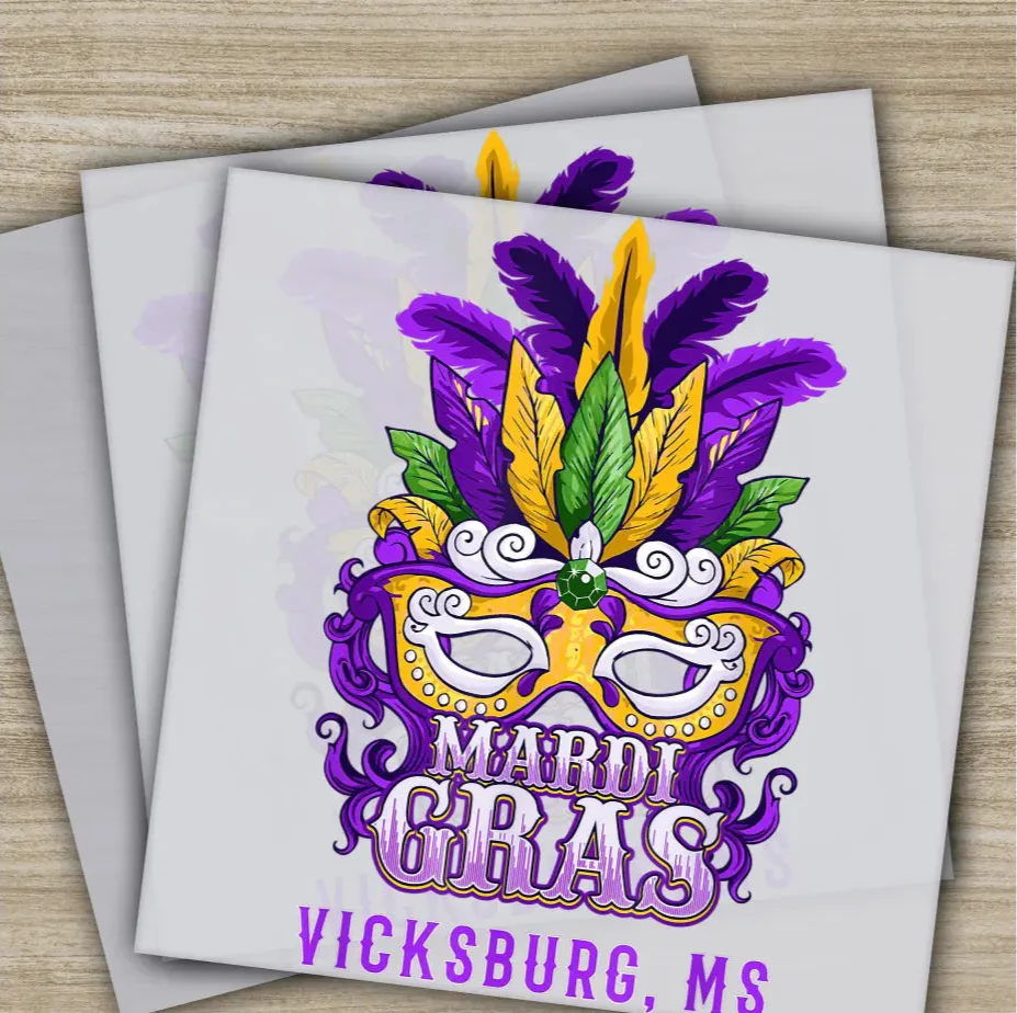 Vicksburg Mask, Mardi Gras Transfers, Ready to Press, Personalized DTF Transfers, Mardi Gras Gifts, High Quality, Heat Press DTF Transfers